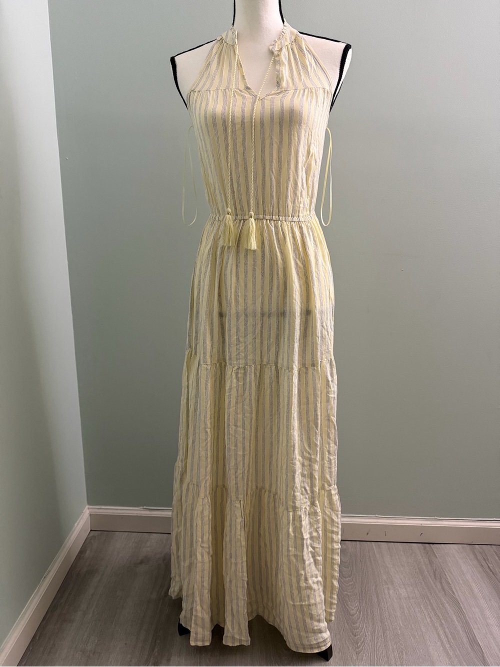 LC Lauren Conrad Yellow and White Striped Halter Maxi Dress